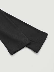 SHEIN MOD Áo thun nữ Chuỗi Cắt ra Gân đan màu trơn Giải trí - màu đen - Xem 3