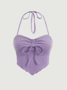 SHEIN MOD Solid Drawstring Halter Top - Lilac Purple - View 1