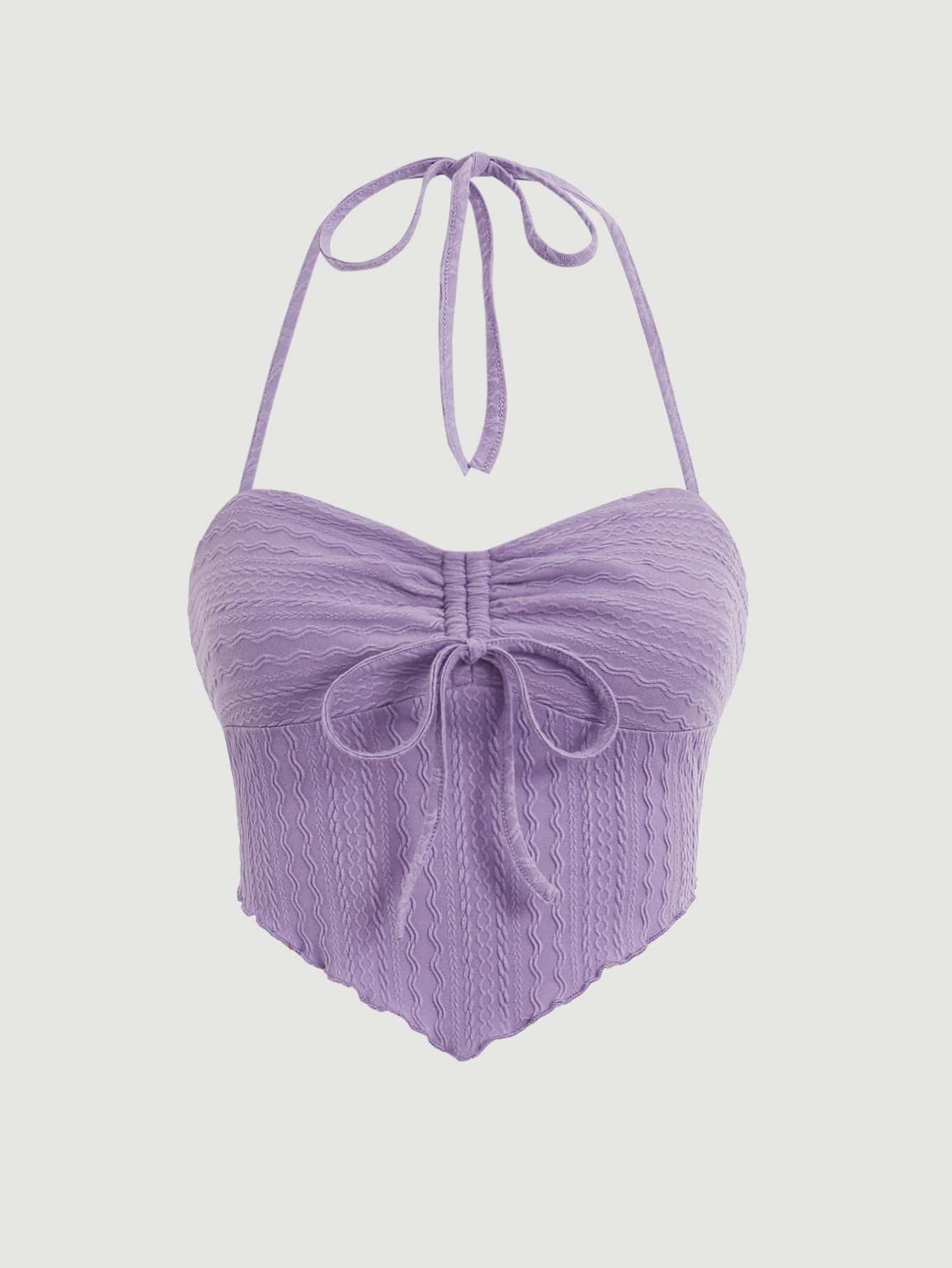 SHEIN MOD Solid Drawstring Halter Top - Lilac Purple - View 1