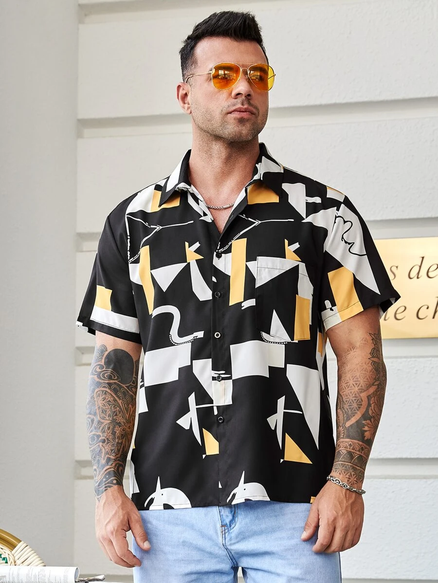 Manfinity Men Plus Geo Print Shirt - Multicolor - View 1