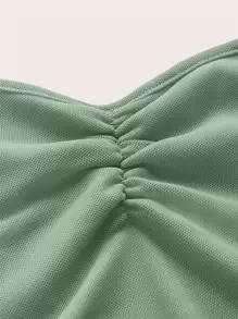 SHEIN ICON Ruched Tie Backless Hanky Hem Mesh Halter Top