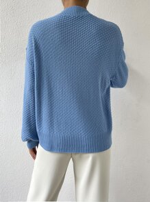 Cable Knit Drop Shoulder Jumper - Blue - View 2