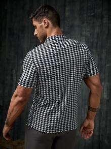 Manfinity Men Zip Half Placket Houndstooth Polo Shirt - Black and White - View 2