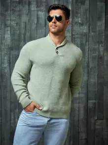 Manfinity VCAY Men Button Front Jumper - Mint Green - View 6