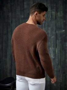 GENTILAND Men Solid Deep V Neck Jumper - Coffee Brown - View 2