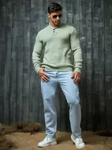 Manfinity VCAY Men Button Front Jumper - Mint Green - View 4