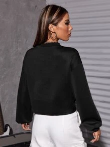 SHEIN Coolane 字母圖案水鑽細節短款運動衫 - 黑色 - 查看 2