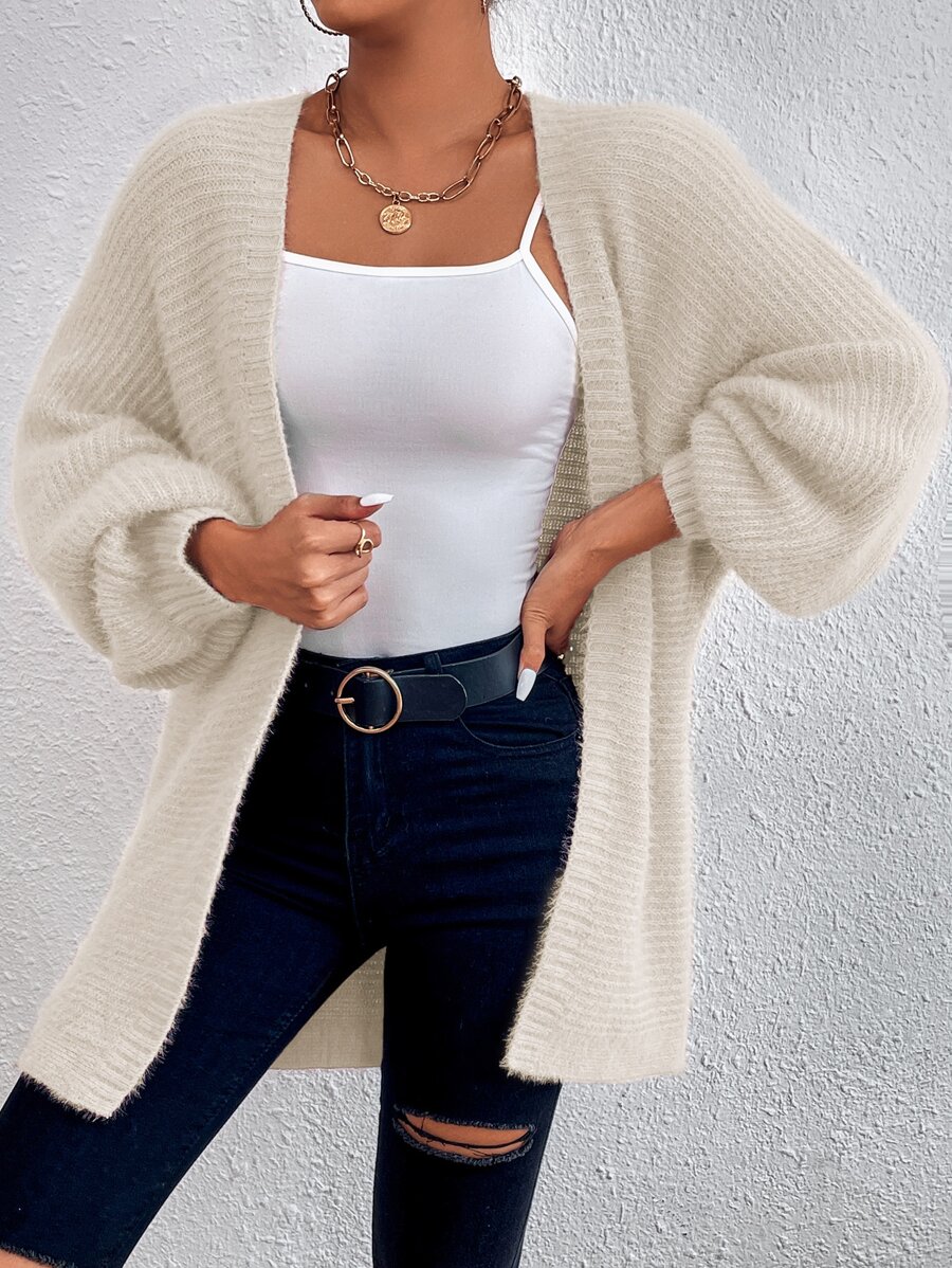 SHEIN Frenchy Nữ Cardigans màu trơn Giải trí - Màu be - Xem 1