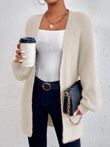 SHEIN Frenchy Nữ Cardigans màu trơn Giải trí - Màu be - Xem 3