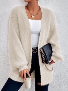 SHEIN Frenchy Nữ Cardigans màu trơn Giải trí - Màu be - Xem 4