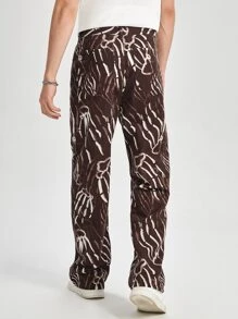 Manfinity VCAY 男士棉圖案印花直筒牛仔褲 - 咖啡棕 - 查看 2