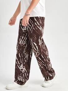 Manfinity VCAY 男士棉圖案印花直筒牛仔褲 - 咖啡棕 - 查看 4