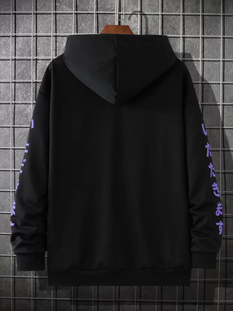 Manfinity Hypemode Oversized Japanese Character Graphic Drawstring Hoodie For Men - Black - View 2