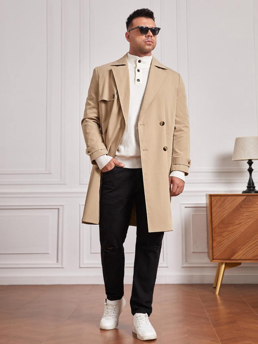 GENTILAND 男士西裝領雙排釦風衣外套 - 卡其色 - 查看 1