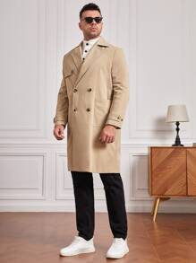 GENTILAND 男士西裝領雙排釦風衣外套 - 卡其色 - 查看 3