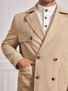 GENTILAND 男士西裝領雙排釦風衣外套 - 卡其色 - 查看 5