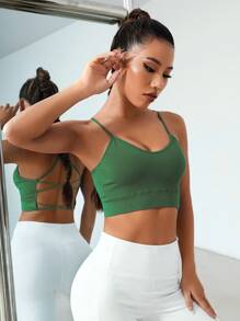 Yoga Sxy Áo lót thể thao Nữ Lộ Lưng Hội Chữ thập màu trơn - xanh quân đội - Xem 3