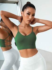 Yoga Sxy Áo lót thể thao Nữ Lộ Lưng Hội Chữ thập màu trơn - xanh quân đội - Xem 5