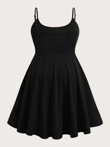 SHEIN EZwear Đầm Cami đen cỡ lớn dành cho nữ cho mùa hè, mùa thu, đi học, đi học, hoạt động ngoài trời/trong nhà, Yoga, giải trí, mặc hàng ngày, có chức năng làm mát, thân thiện với làn da, không dính, vải mịn, có thể tháo rời Miếng đệm ngực, thiết kế chữ A (Miếng đệm không thể tháo rời) - màu đen - Xem 7