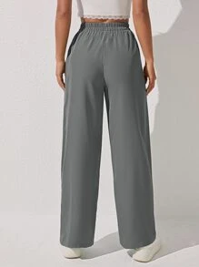 SHEIN PETITE Solid Wide Leg Trousers - Grey - View 2