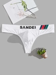 男士撞色字母胶带丁字裤性感内裤 - 白色 - 查看 1