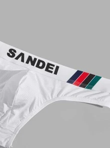 男士撞色字母胶带丁字裤性感内裤 - 白色 - 查看 3