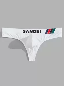 男士撞色字母胶带丁字裤性感内裤 - 白色 - 查看 4
