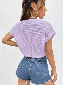 SHEIN EZwear 蝙蝠袖紋理質感T恤 - 紫丁香色 - 查看 2
