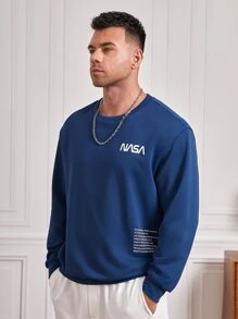 GENTILAND Men Plus Slogan Graphic Sweatshirt - Navy Blue - View 1