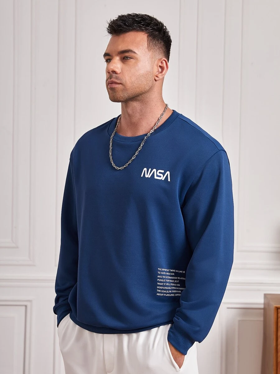 GENTILAND Men Plus Slogan Graphic Sweatshirt - Navy Blue - View 1