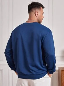 GENTILAND Men Plus Slogan Graphic Sweatshirt - Navy Blue - View 2