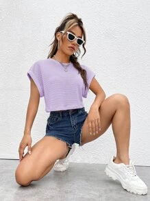 SHEIN EZwear 蝙蝠袖紋理質感T恤 - 紫丁香色 - 查看 5