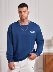 GENTILAND Men Plus Slogan Graphic Sweatshirt - Navy Blue - View 3