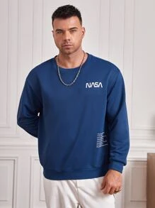 GENTILAND Men Plus Slogan Graphic Sweatshirt - Navy Blue - View 4