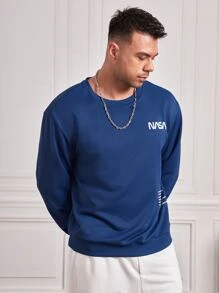 GENTILAND Men Plus Slogan Graphic Sweatshirt - Navy Blue - View 5