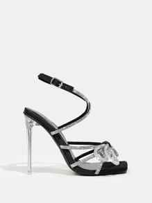 Xăng đan Cao gót Nữ Nơ Bướm Pha lê kim cương màu trơn Dây đeo mắt cá chân Hấp dẫn - màu đen - Xem 3