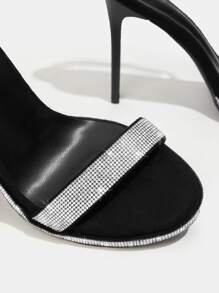 Sandalias con diseño de diamante de imitación con tacón delgado tira tobillera - Negro - Ver 3