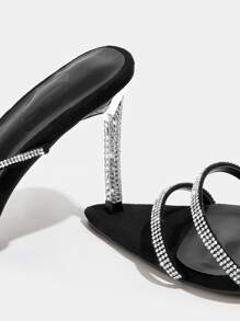 Rhinestone Decor Tie Leg Design Stiletto Heeled Strappy Sandals - Black - View 3