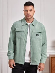 GENTILAND 宽松版型男式长袖灯芯绒大衣，带翻盖口袋 - 薄荷綠 - 查看 1