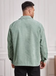 GENTILAND 宽松版型男式长袖灯芯绒大衣，带翻盖口袋 - 薄荷綠 - 查看 2