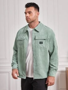 GENTILAND 宽松版型男式长袖灯芯绒大衣，带翻盖口袋 - 薄荷綠 - 查看 4