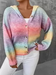 Flirla Plus Ombre Drop Shoulder Hooded Cardigan - Multicolor - View 1