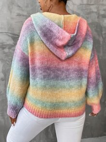 Flirla Plus Ombre Drop Shoulder Hooded Cardigan - Multicolor - View 2
