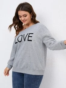 SHEIN Clasi Plus Letter Graphic Asymmetrical Neck Drop Shoulder Sweatshirt - Light Grey - View 4