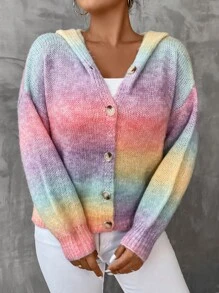 Flirla Plus Ombre Drop Shoulder Hooded Cardigan - Multicolor - View 3
