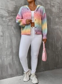 Flirla Plus Ombre Drop Shoulder Hooded Cardigan - Multicolor - View 4