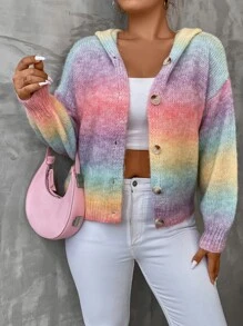 Flirla Plus Ombre Drop Shoulder Hooded Cardigan - Multicolor - View 5