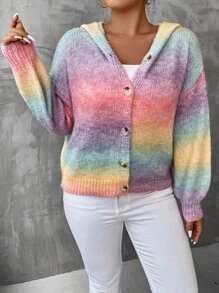 Flirla Plus Ombre Drop Shoulder Hooded Cardigan - Multicolor - View 6