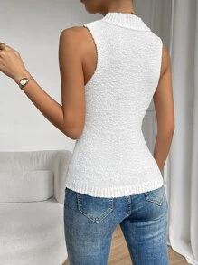 SHEIN Essnce 小高領針織上衣 - 白色 - 查看 2