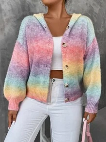 Flirla Plus Ombre Drop Shoulder Hooded Cardigan - Multicolor - View 7